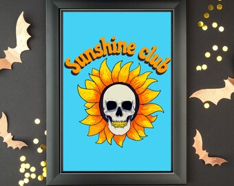Sunshine Club Skull Home Decor | Farmhouse Decor With A Twist | Colorful Wall Art, Printable Wall Art, Minimalist Art, Vintage Wall Art