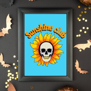 Sunshine Club Skull Home Decor | Farmhouse Decor With A Twist | Colorful Wall Art, Printable Wall Art, Minimalist Art, Vintage Wall Art
