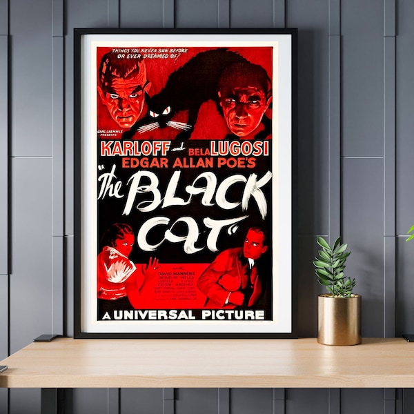 Edgar Allen Poe's Black Cat Vintage Poster | Horror Movie Poster, Horror Movie Posters, Movie Posters, Horror Decor, Classic Horror Movie