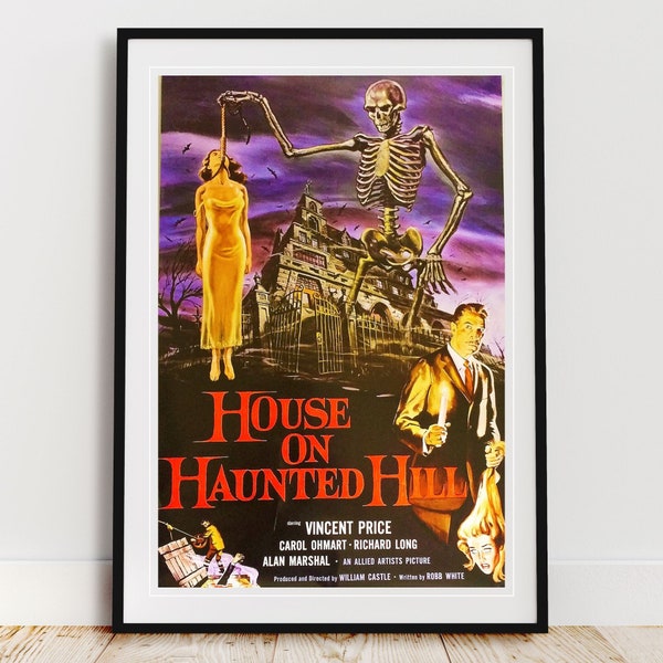 House on Haunted Hill Vintage Horror Movie Poster | Classic Horror Decor, Classic Horror Movie, Movie Posters, Movie Theater Decor, Poster