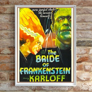 The Bride of Frankenstein Vintage Horror Movie Poster | Horror Decor, Classic Horror Movie, Horror Movie Decor, Vintage Poster, Poster Print