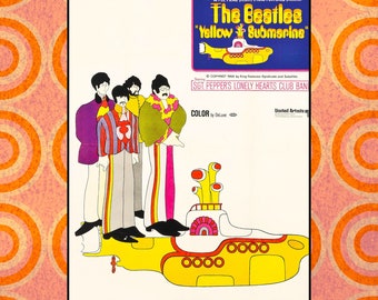 Cartel de película submarino amarillo vintage / Impresión de arte de pared de los Beatles para decoración del hogar / Impresión de alta calidad / Listo para enmarcar / Decoración de pared retro / Arte