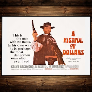 Fistful of Dollars Starring Clint Eastwood Vintage Movie Poster | Movie Poster, Movie Theater Decor, Theater Room Decor, Movie Lover Gift