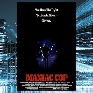 Vintage Maniac Cop Movie Poster | Original 1988 Artwork | Rare Collectible Memorabilia for Horror Film Fans | Available Now on Etsy | Poster