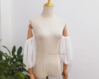 Ivory Chiffon Detachable Bridal Sleeves for Wedding Dress, Custom Color Prom Sleeves