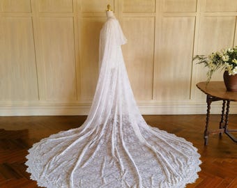 Chantilly French Eyelash Lace Trim Wedding Hooded Cloak, Full Lace Bridal Cape with Hood