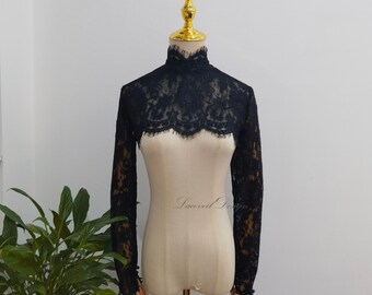 Black Lace Bridal Bolero, Detachable Wedding Jacket Wedding Dress Topper