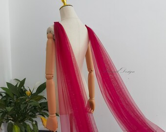 Vintage Red Plain Tulle Shoulder Cape, Detachable Wedding Wings Veil Custom Color Available