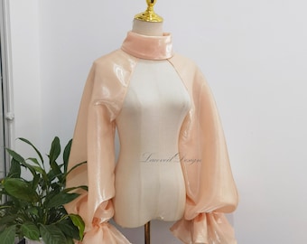 Champagne Shiny Satin Detachable Sleeves for Wedding Dress, Hanging Neck Puff Sleeves