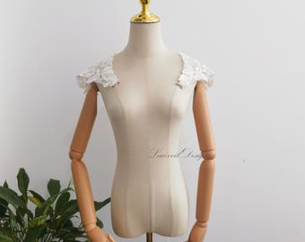 Floral Lace Straps for Wedding Dress, Shiny Beaded Detachable Cap Sleeves