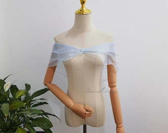 Light Blue Organza Bridal Shawl Wrap, Elegant Wedding Dress Topper