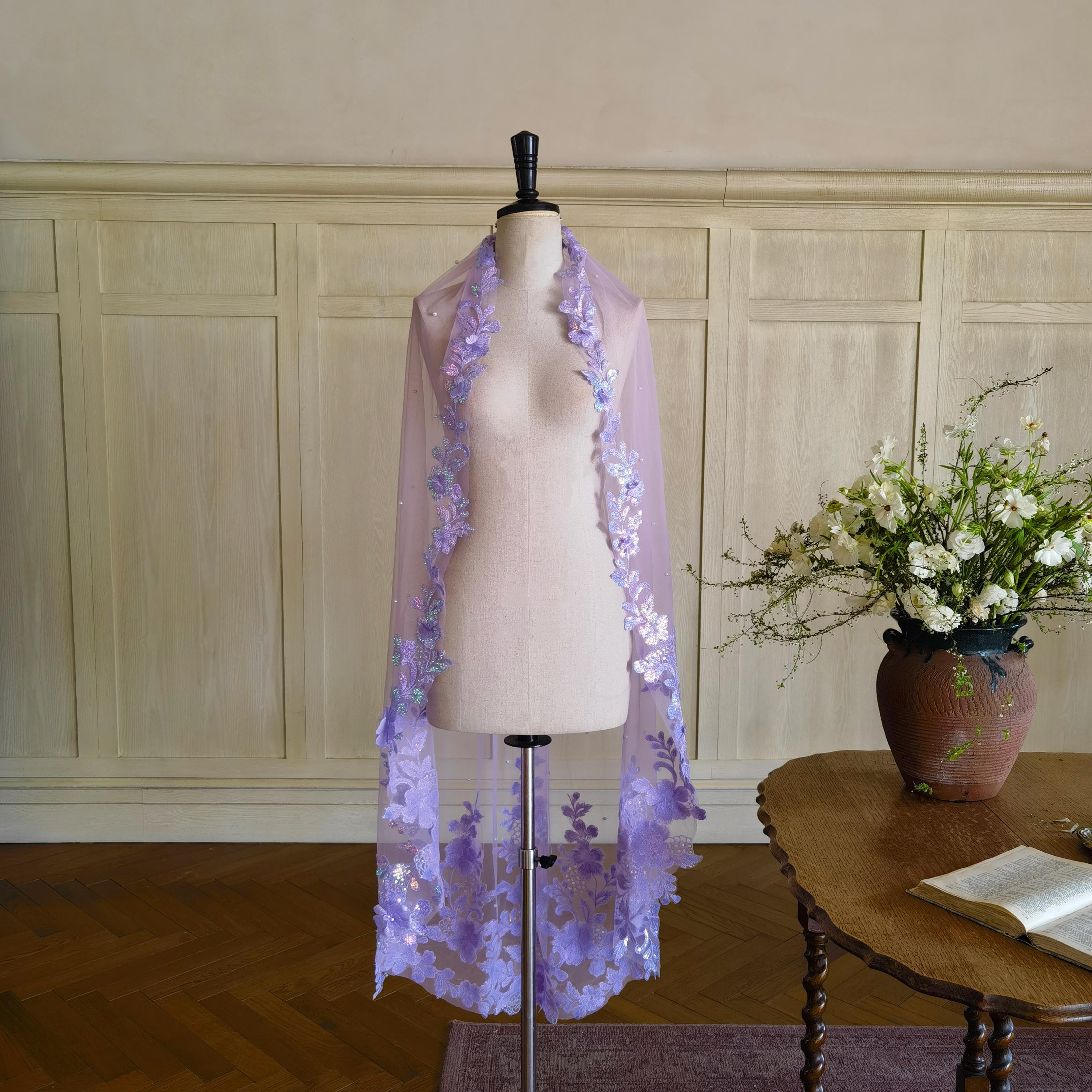Floral Wedding Veil Purple - Etsy
