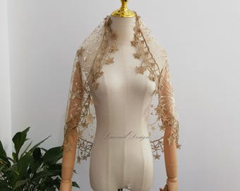 Sparkling Celestial Short Wedding Veil, Gold Moon Star Embroidered Bridal Veil