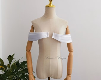 Pleated Off Shoulder Satin Bridal Sleeves, White Detachable Wedding Dress Straps