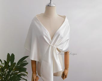 Ivory Satin Bridal Shawl Wrap, Bridal Evening Wear Wedding Shrug