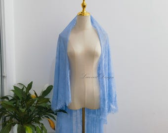 Two Tiers Blue Eyelash Lace Wedding Veil, Chantilly French Bridal Blusher Veil