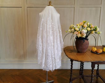 Elfenbein Wildblumen Brautschleier Hochzeit, Pailletten Spitzen Schleier
