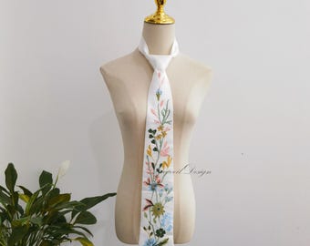 Colorful Floral Lace Groomsmen Tie, Wildflowers Neck Tie Wedding Groom Tie