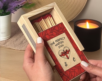 PERSONALIZED Couples Matchbox | Custom Wood Matchbox for Couples | Housewarming Gift | The Perfect Match | New House Gift