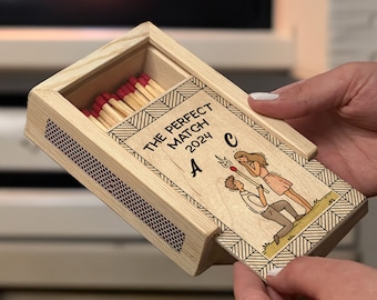 PERSONALIZED Couples Matchbox | Custom Wood Matchbox for Couples | Housewarming Gift | The Perfect Match | New House Gift