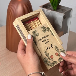 PERSONALIZED Couples Matchbox | Custom Wood Matchbox for Couples | Housewarming Gift | The Perfect Match | New House Gift