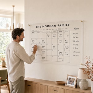 Calendário familiar de acrílico, planejador mensal de parede para quadro branco, calendário de acrílico, planejador familiar, calendário familiar semanal
