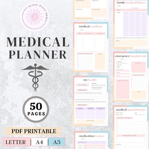 Medical Planner, medical binder, blood pressure log, medicine tracker, medical binder printable, mental health tracker, medical tracker