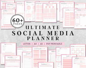 Social Media Planner, content planner, youtube planner, instagram planner, blog planner, etsy planner, social media planner printable, PDF