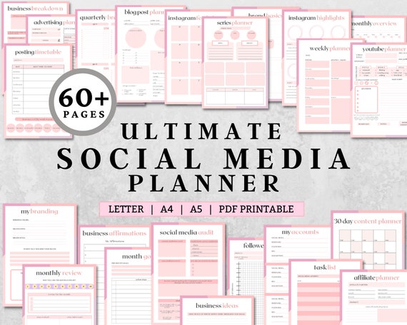 Social Media Planner, content planner, youtube planner, instagram planner, blog planner, etsy planner, social media planner printable, PDF
