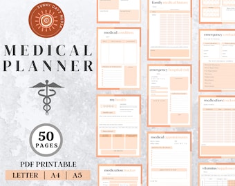 Medical Planner, medical binder, blood pressure log, medicine tracker, medical binder printable, mental health tracker, medical tracker