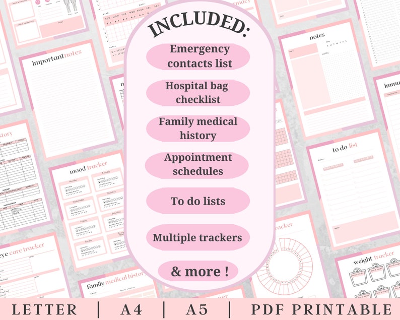 Medical Planner, medical binder, blood pressure log, medicine tracker, medical binder printable, mental health tracker, medical tracker image 4
