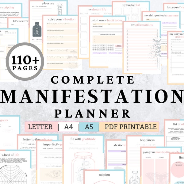 Journal des manifestations, journal de gratitude, journal de bien-être, loi de l'attraction, chèque de manifestation, manifestation d'argent, journal de rêves