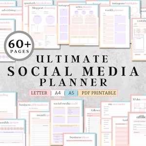 Social Media Planner, content planner, youtube planner, instagram planner, blog planner, etsy planner, social media planner printable, PDF