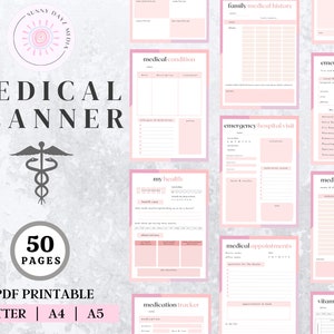 Medical Planner, medical binder, blood pressure log, medicine tracker, medical binder printable, mental health tracker, medical tracker image 1