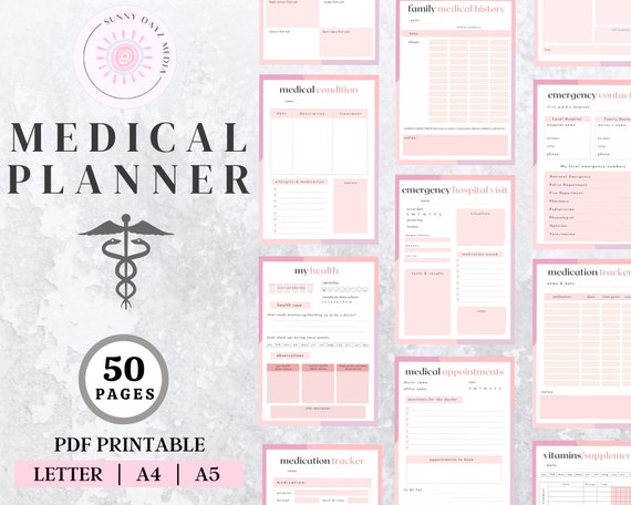 Medical Planner, medical binder, blood pressure log, medicine tracker, medical binder printable, mental health tracker, medical tracker