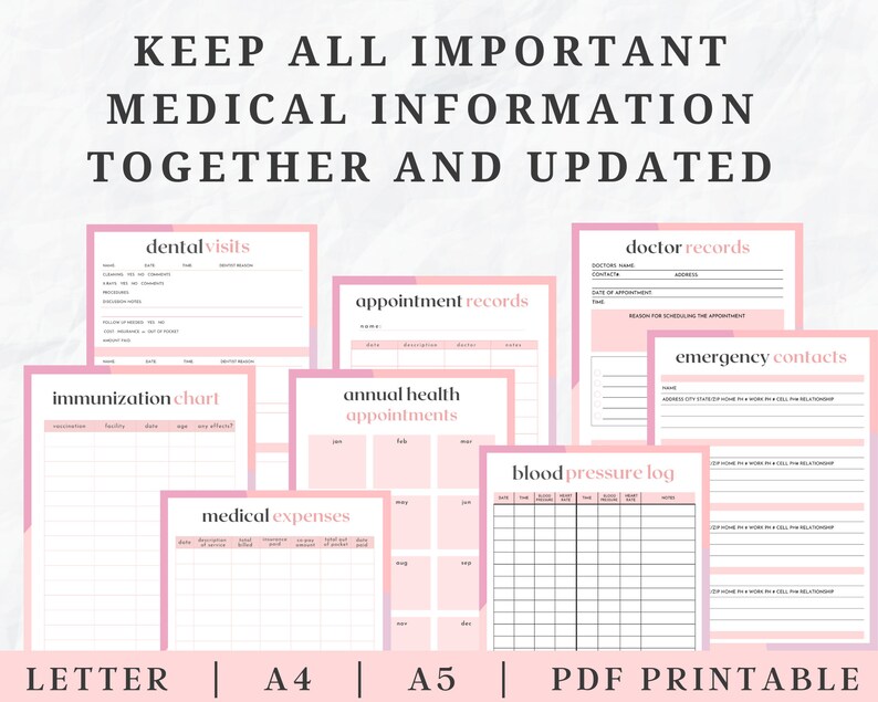 Medical Planner, medical binder, blood pressure log, medicine tracker, medical binder printable, mental health tracker, medical tracker image 2