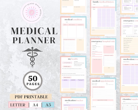 Medical Planner, medical binder, blood pressure log, medicine tracker, medical binder printable, mental health tracker, medical tracker
