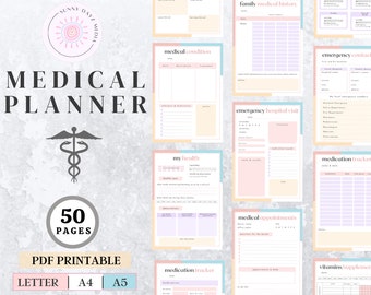 Medical Planner, medical binder, blood pressure log, medicine tracker, medical binder printable, mental health tracker, medical tracker