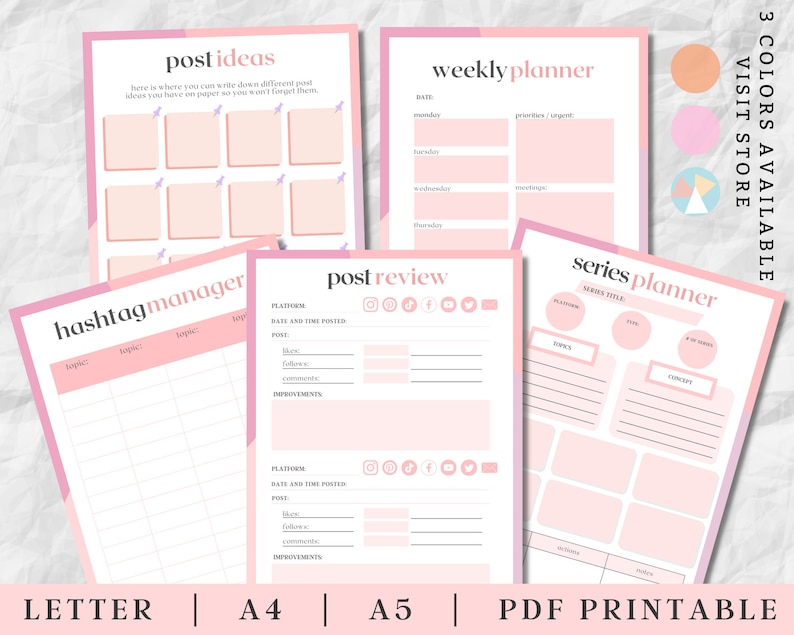 Socialmediaplanner, contentplanner, youtube-planner, instagramplanner, blogplanner, etsy-planner, afdrukbare sociale-mediaplanner, pdf afbeelding 4