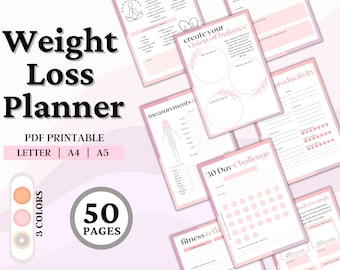 Weight Loss Planner, Fitness & Nutrition Tracker (PDF Digital)