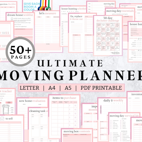 Moving checklist, moving planner, moving binder, moving gift, moving list, moving checklist printable, declutter planner, PDF printable