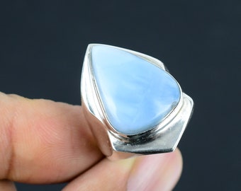 Blue Opal Ring, Handmade Ring, 925 Sterling Silver Ring, Birthday Ring, Pear Natural Opal Ring, Promise Ring, October Birthstone