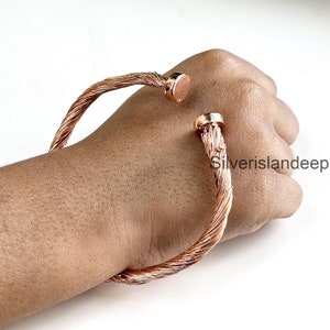 Stacking Pure Copper Bangle, Anxiety Arthritis Healing Jewelry, Handmade Dainty Adjustable Bracelet, Gifts For Women Her Mom Girlfriend image 4