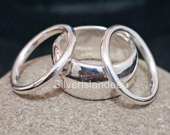 3 Set Dome Ring 925 Sterling Silver Minimalist Ring, Designer Unique Style Ring, Boho Ring Chunky Dome Ring Wide Band Thumb Ring Jewelry