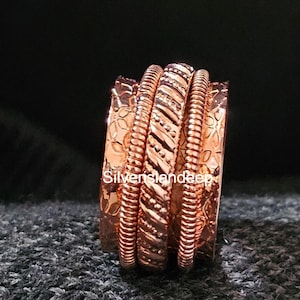Anillo de cobre puro, anillo de cobre macizo, anillo de meditación, anillo giratorio de cobre de banda ancha, anillo de mujer hecho a mano, anillo giratorio, anillo de cobre retorcido.