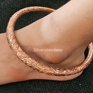Thick Copper Bangles, Hammered Bangles, Gift Copper Bracelets, Copper Arthritis Anklets, Unique Design Antique Carved Bangle AnniversaryGift