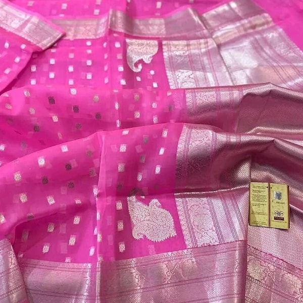 Banarasi Kora Organza Saree With Stitched Blouse For Women Traditional Wedding Saree | Banarasi organza saree | Banarasi saree | Silk saree