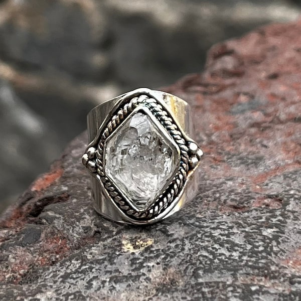 Herkimer Diamond Ring, Handmade Ring, Women Ring, 925 Silver Ring, Statement Ring, Split Band Ring, Dainty Ring, Gemstone Ring, Boho Jewelry