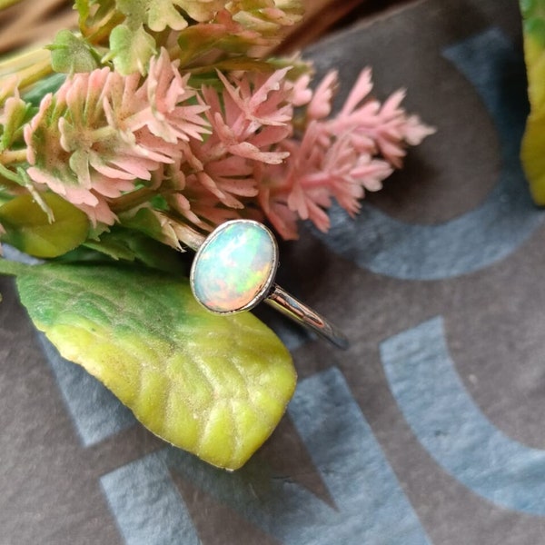 Natural Opal, Opal Ring, Statement Ring, Vintage Ring, Gemstone Ring, Smiple Ring, 925 Silver Ring, Dainty Ring, October Birthstone