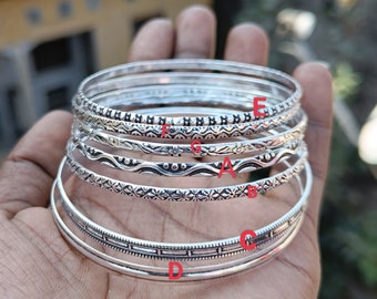 Magnifique lot de bracelets en argent ! Ensemble de bracelets faits main en argent sterling 925 ! Bracelet jonc 7 jours ! Bracelet jonc simple ! 7 Faites des bracelets joncs ! Bracelets joncs empilables !